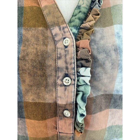 Anthropologie Isabella Sinclair sz. M Plaid Ruffle Flannel Popover Shirt - Picture 2 of 5